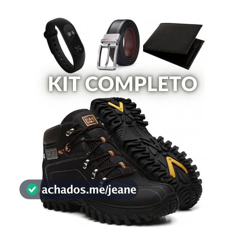 Bota Masculina Caterpillar Em Couro Resistente + Carteira + Relogio + Cinto