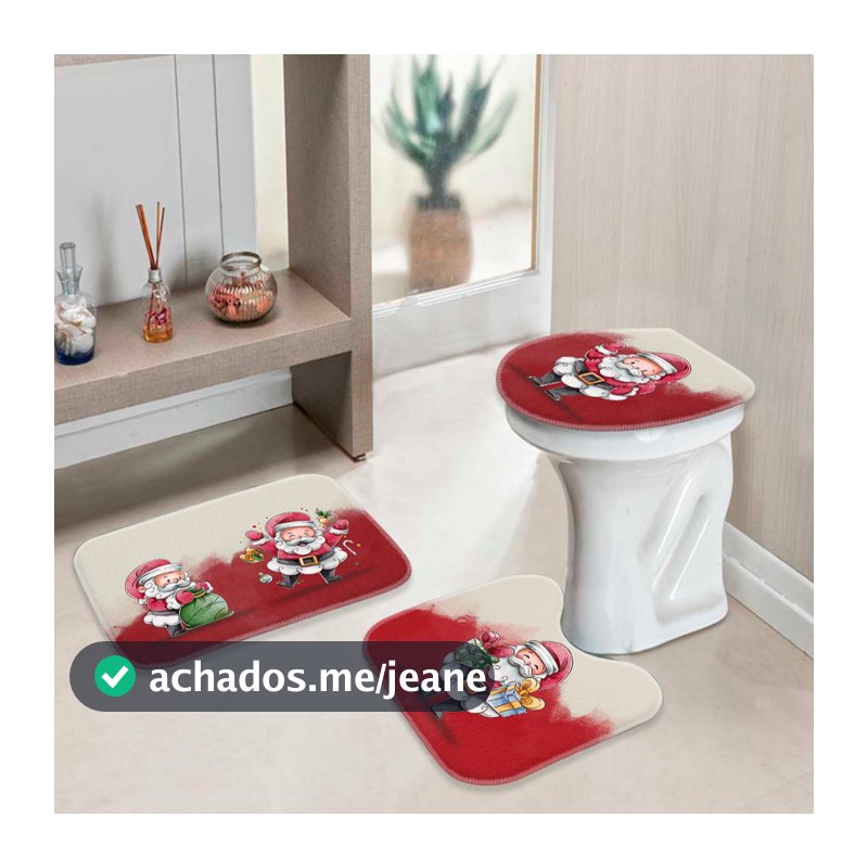 Jogo Tapetes de Natal para Banheiro Papai Noel Fofinho