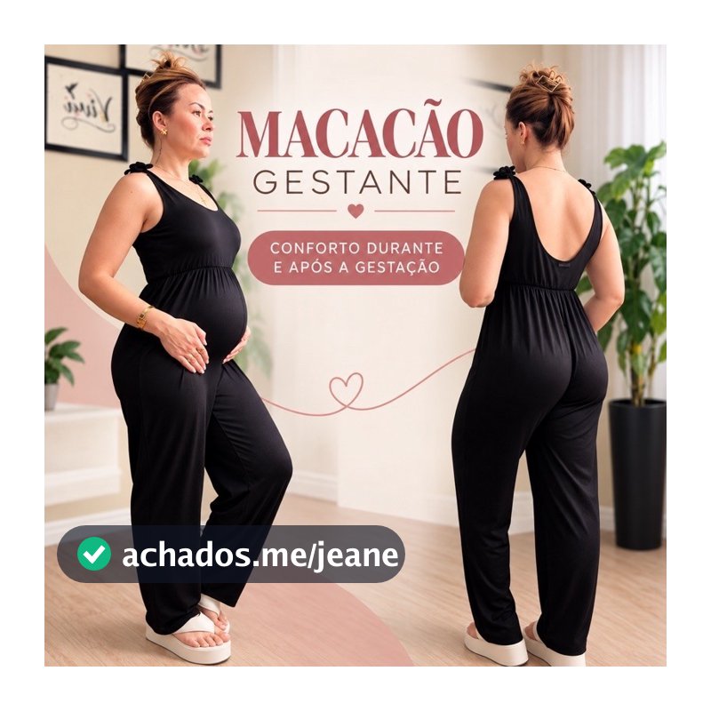 Macacão Gestante Confortável Malha Premium Alta Qualidade Moda Maternidade Amarração no Ombro Macacão gestante estilosa