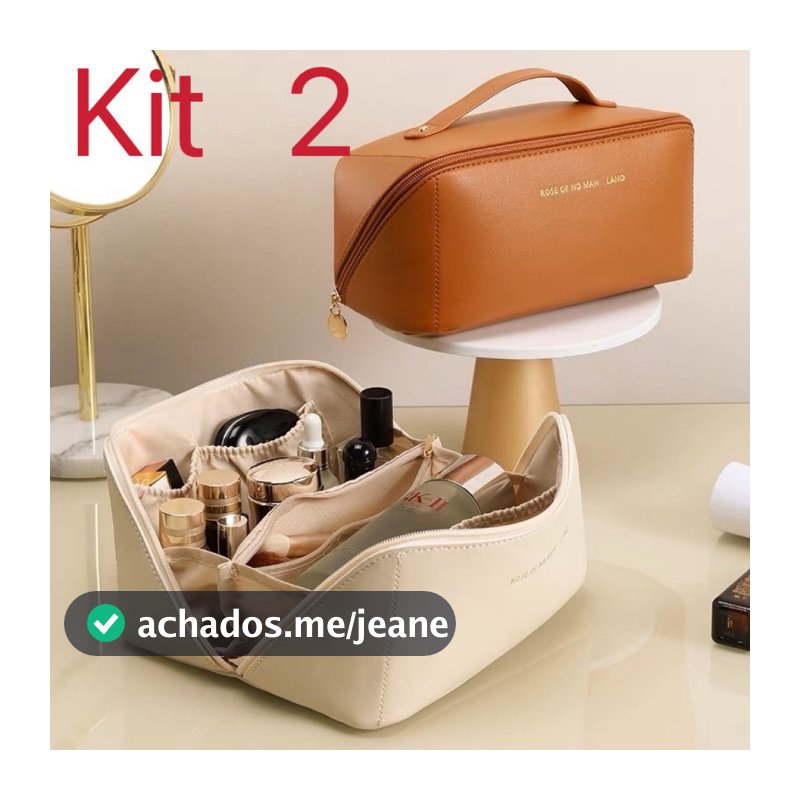 Kit 2 Bolsa cosmética de couro Bolsa cosmética portátil de viagem de grande capacidade 884