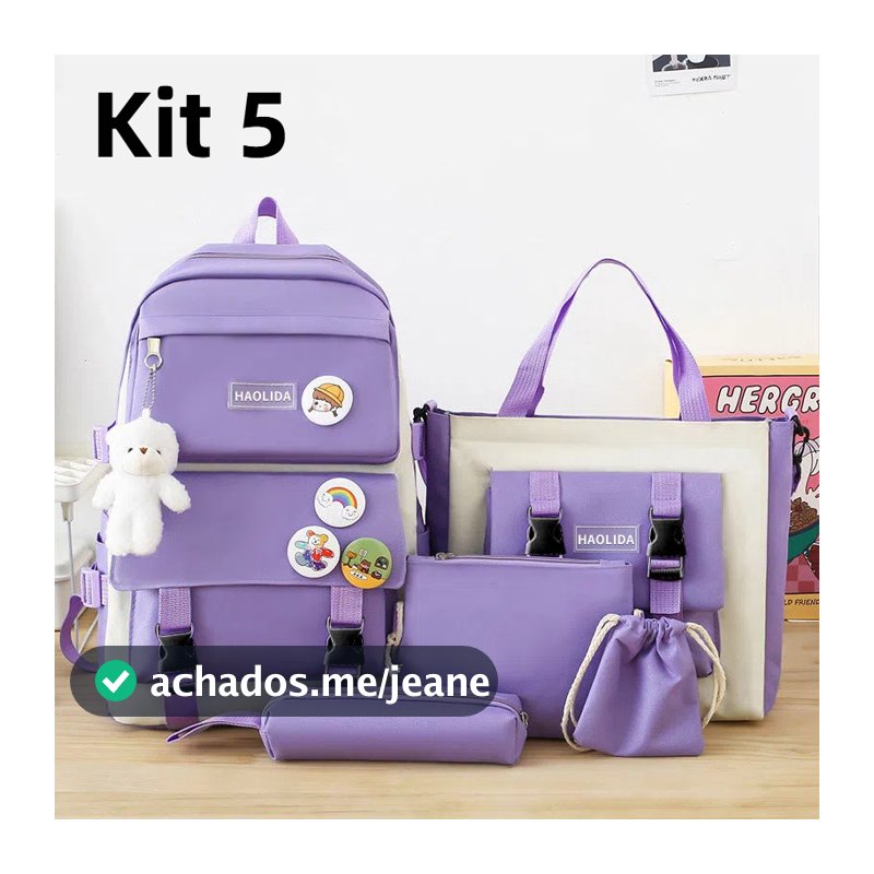 Kit 5 Bolsa Mochila Femina Musculina De Nylon adequado Para Escola  Multiuso
