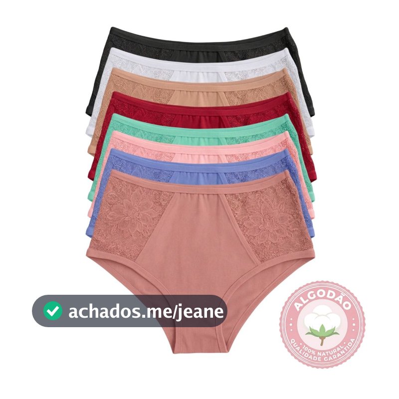 Kit Calcinha Plus Size Algodão Cintura Alta Cós Alto Tangão Senhora C/ Renda