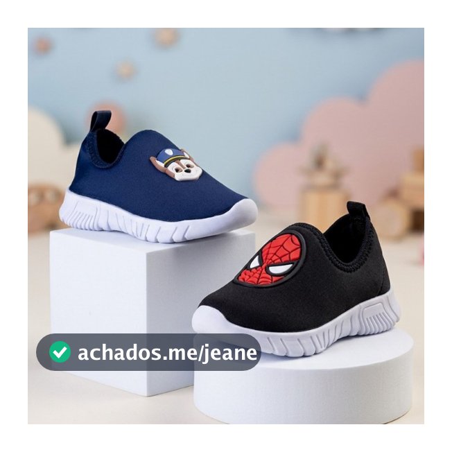 Tênis Infantil Personagem Calce Fácil Menino Patrulha Spider Morcego Antiderrapante Promoção Dia Dia