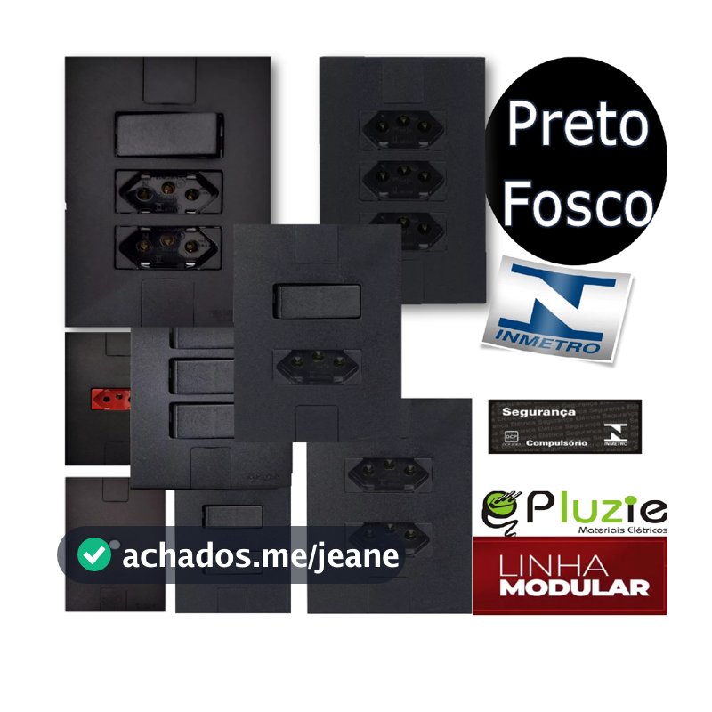 Tomada Interruptor Pluzie Modular Preto Fosco Linha Completa