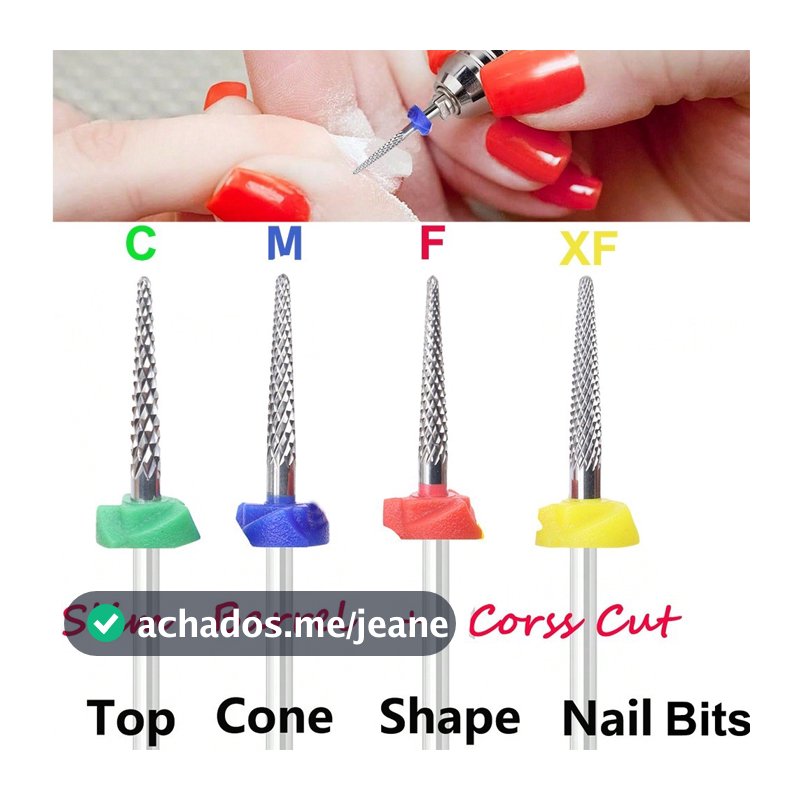 Kit 4 Pçs Broca cônica fina de tungstênio para acabamento na cutícula/limpeza/remoção da unha natural