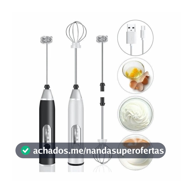 Batedor Misturador Mixer Elétrico para Bebidas Leite Café Clara de Ovo 2 em 1