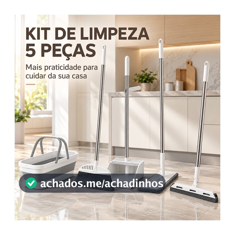 Kit Completo de 5 Peças para Limpeza Vassoura + Rodo + Pá  +balde e Rodo Conjunto de esfregão -S7
