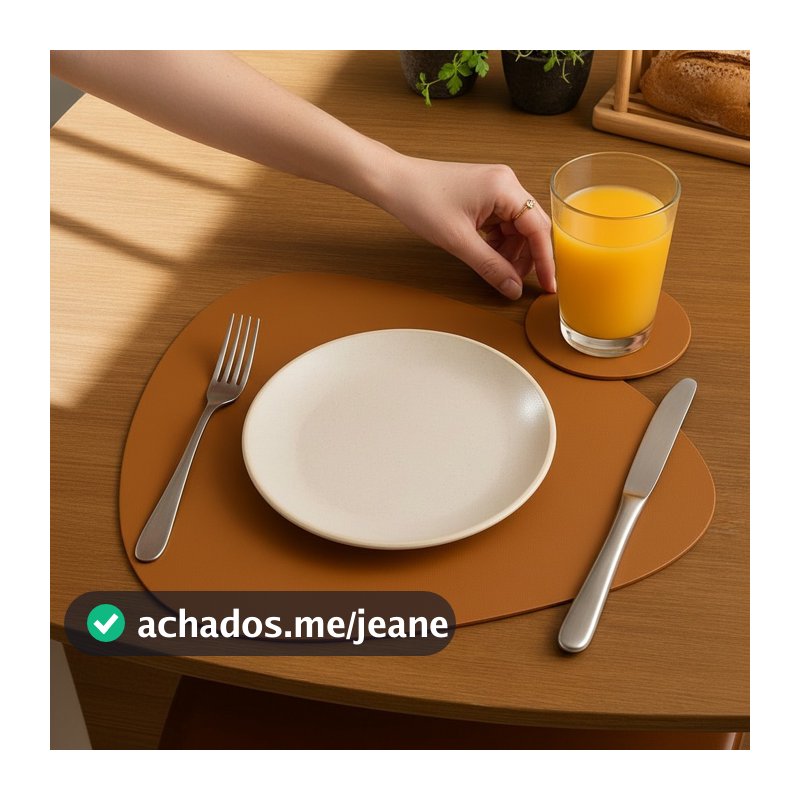 Kit Jogo Americano de mesa de jantar couro 30x40cm + porta copo 2 4 6 8 10 kits