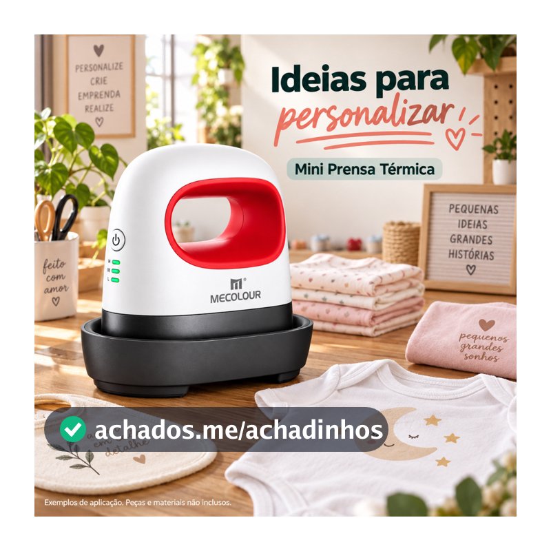 MECOLOUR Mini Prensa Térmica Portátil Vermelha Para Camisetas, Bonés, Bolsas e Sublimação DIY