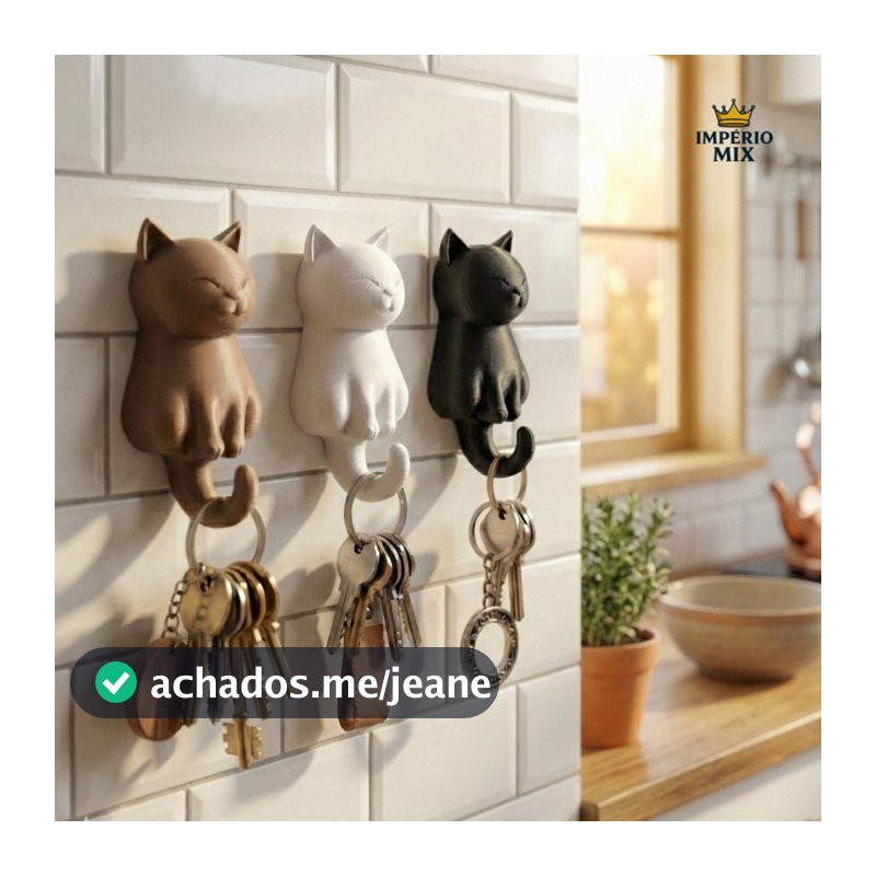 Gancho Decorativo Gato - Kit 3 Unid. | Porta-Chaves & Acessórios Fofo
