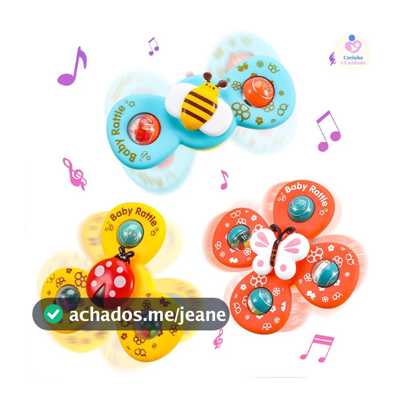 Kit 3 Brinquedo Sensorial para Bebê - Ventosa Adesiva Gira Spinner Atividade Educativa