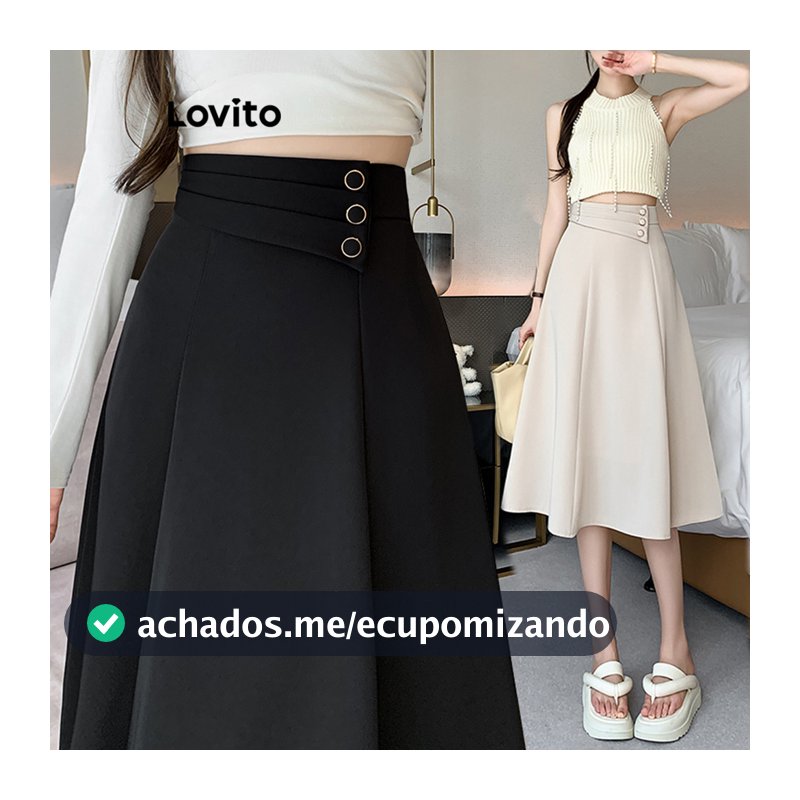 Lovito Elegante Saias Saias De Botão Liso Para Mulheres LNM69126