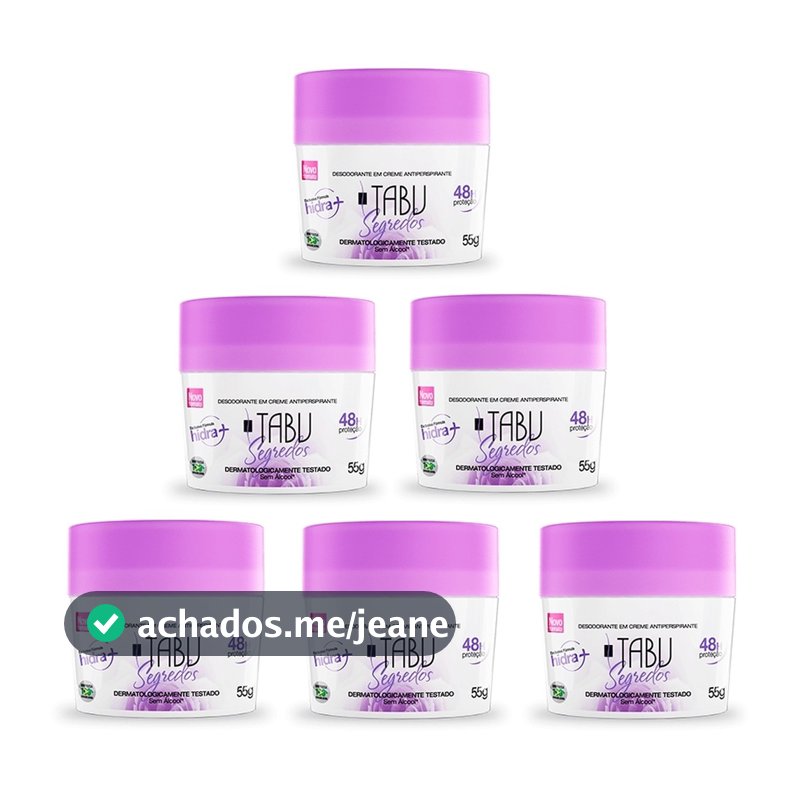 Kit 6 unid - Desodorante Creme Antitranspirante Tabu Segredos 55G