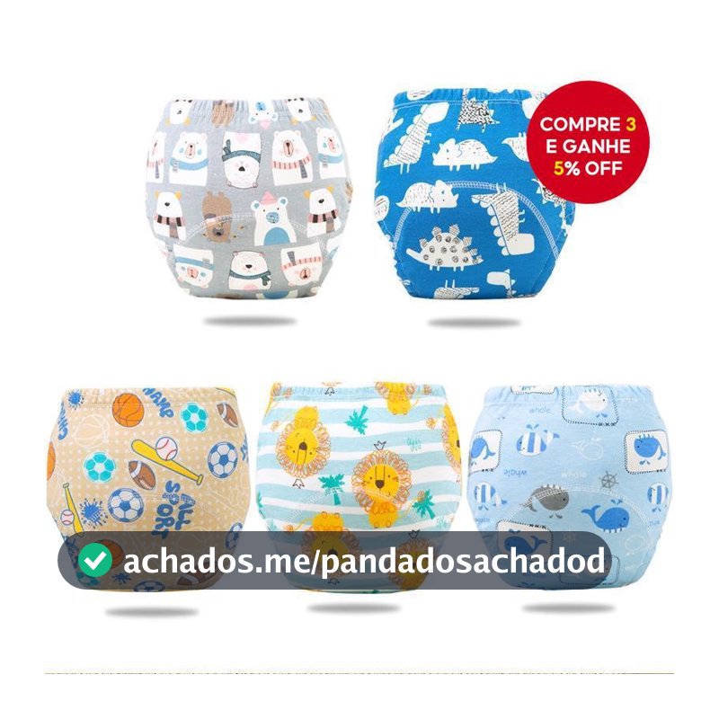 Conjunto de calças para bebês 5pcs/3pcs, em algodão puro, impermeável, lavável, com bolsos para fraldas, unissex.