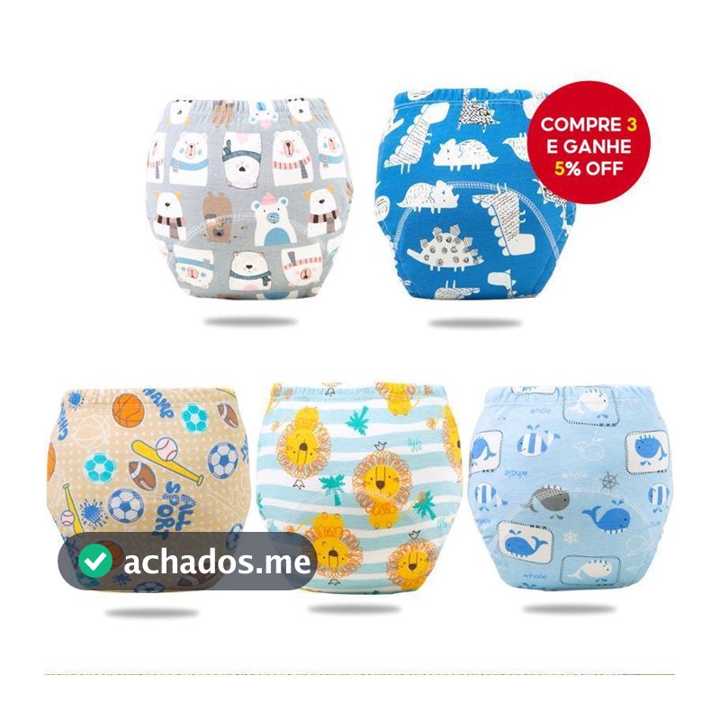 Conjunto de calças para bebês 5pcs/3pcs, em algodão puro, impermeável, lavável, com bolsos para fraldas, unissex.