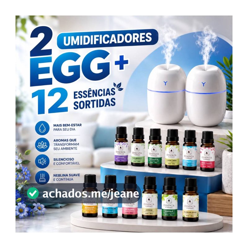 Kit de Umidificador Aromatizador com Essências Hidrossolúvel | Modelo EGG | Aromatizantes 20ml