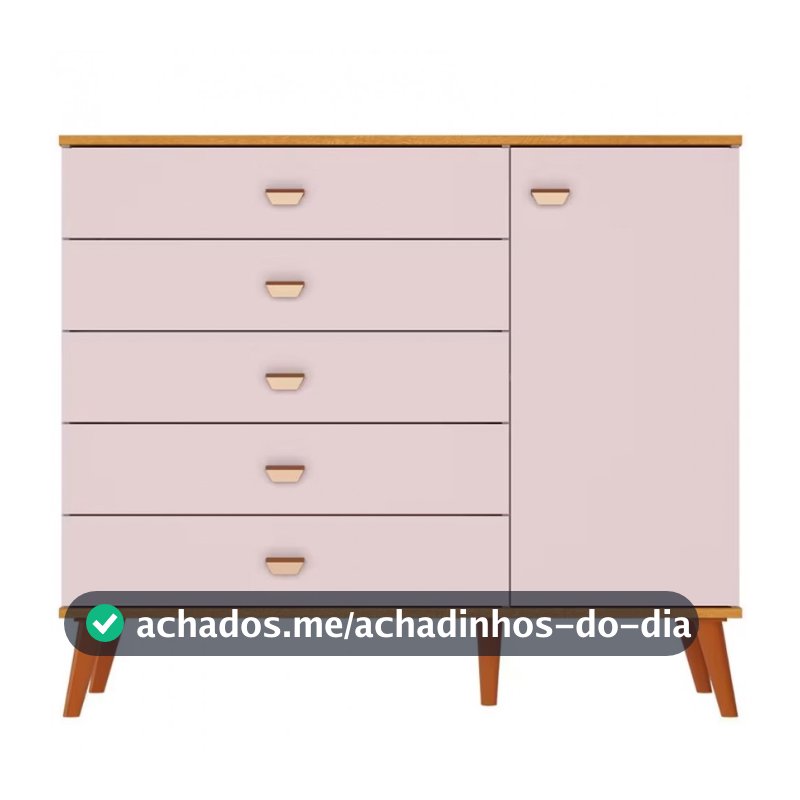 Cômoda Infantil Bartira Ternura com 5 Gavetas e 1 Porta