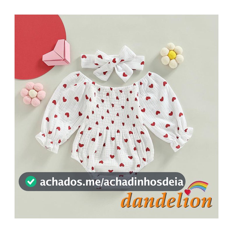 Dandelion-0-18 Meses Bebê Meninas Dia Dos Namorados Romper Coração Estampa Manga Longa Barco Pescoço Outono Inverno Bodys Com Bandana
