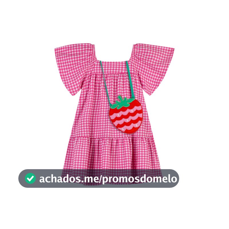 Vestido Infantil Menina Xadrez Com Bolsa Elian Rosa