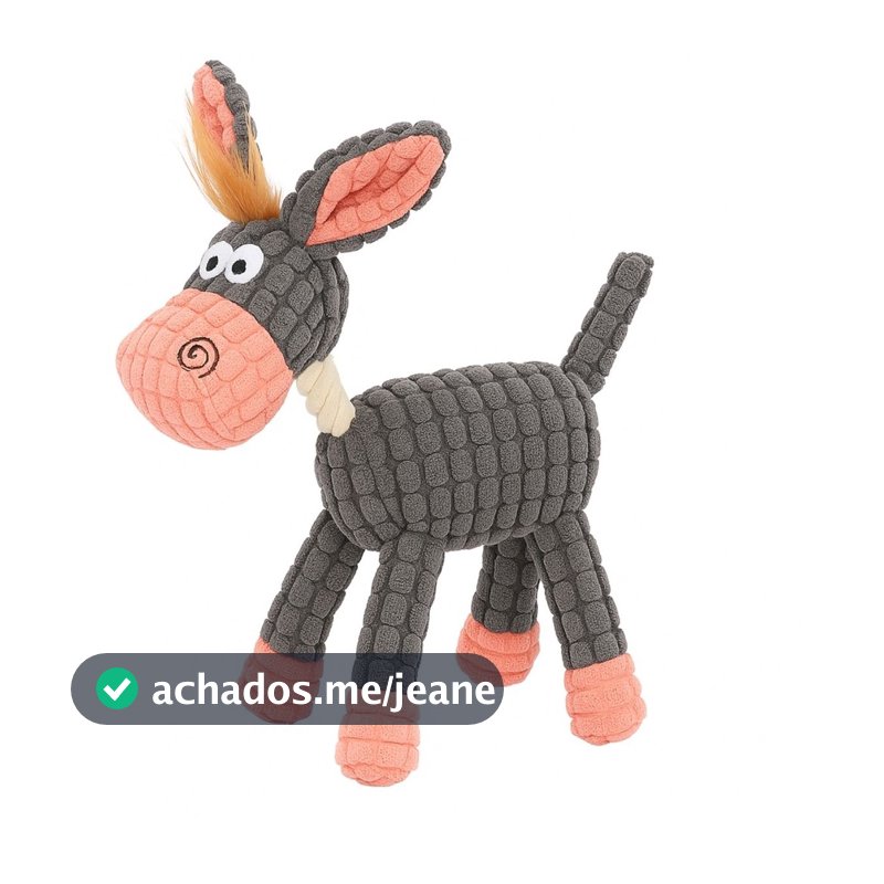 Brinquedo de Cachorro Mordedor Pelúcia Corda Burrinho com Apito Som Burrico Interativo Bordado
