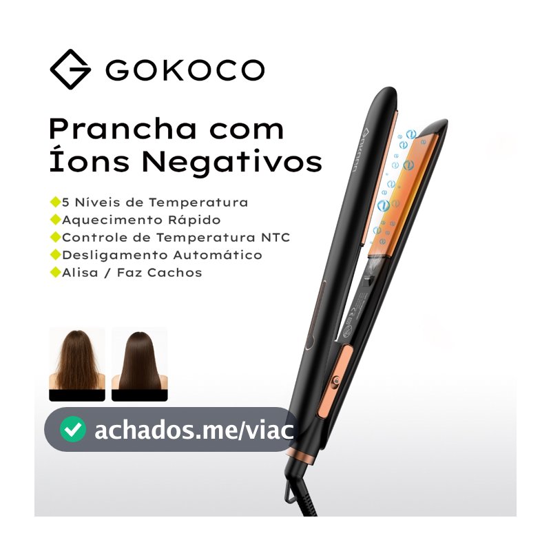 GOKOCO Alisador De Cabelo De lons Negativos Desligamento Automático Aquecimento Rápido Controle De Calor NTC Liso/Cachos