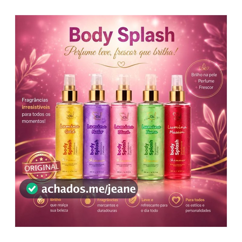 Body Splash Lumina Soul Cosméticos 200ml Com Brilho Feminino Original | Aura, Blush, Gold ou Passion