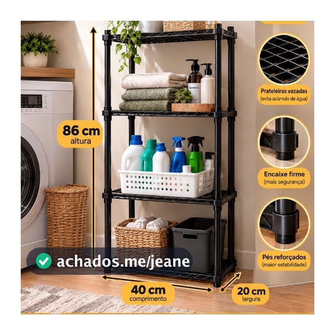 Prateleira multiuso 4 andares preta