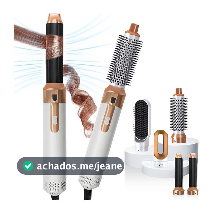 Branco/Dourado - Escova Secador de Cabelo 5 em 1 Multifuncional