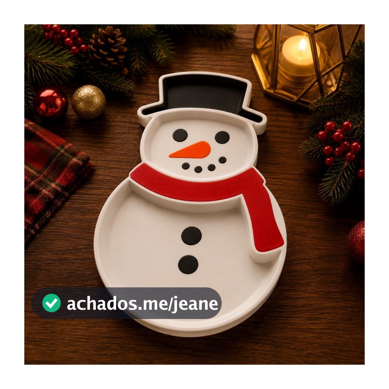 PETISQUEIRA DE NATAL / PETISQUEIRA BONECO DE NEVE / TRAVESSA NATALINA BONECO DE NEVE 25CM - FELIZ NATAL
