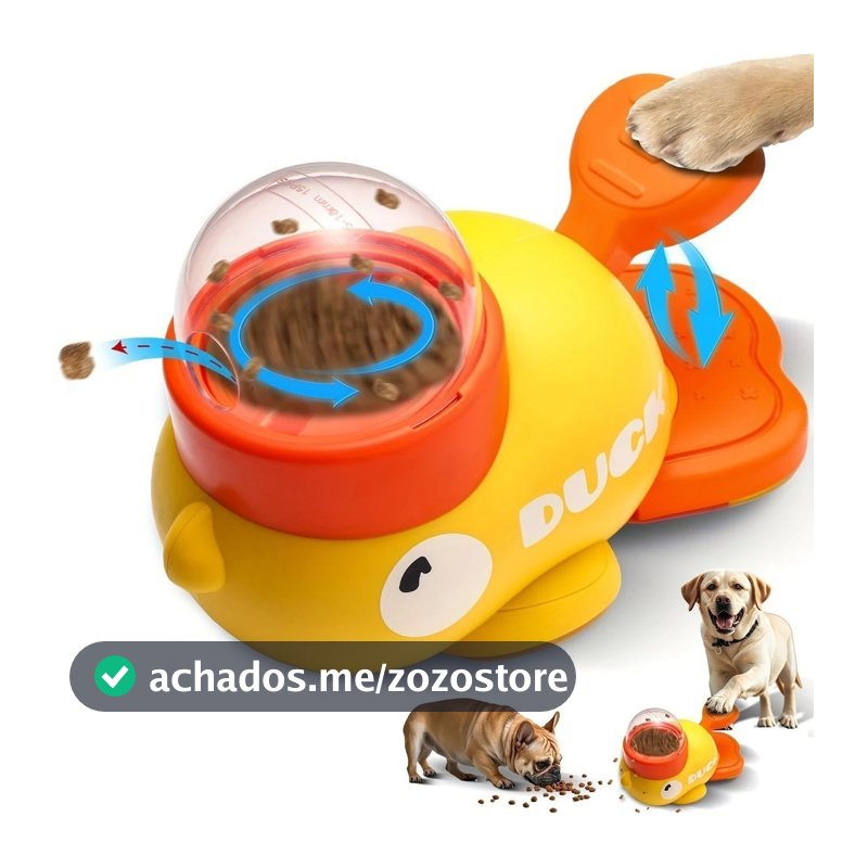 Brinquedo Interativo Pato Dispensador de Ração | Alimentador Tigela Lenta Divertida Para Cães e Gatos Petiscos e Ração