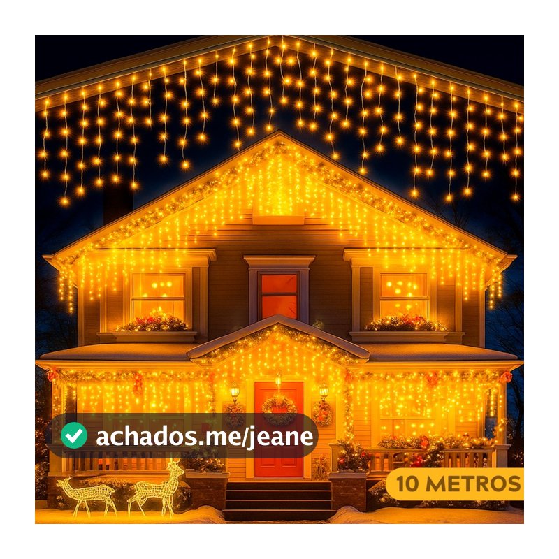 KIT CASCATA DE LUZ 400 LEDs 8 FUNÇÕES BRANCO QUENTE 110V OU 220V NATAL