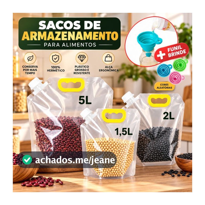 Kit Sacos com Tampa para Armazenar Líquidos Bebidas e Grãos  selado à prova de insetos portátil