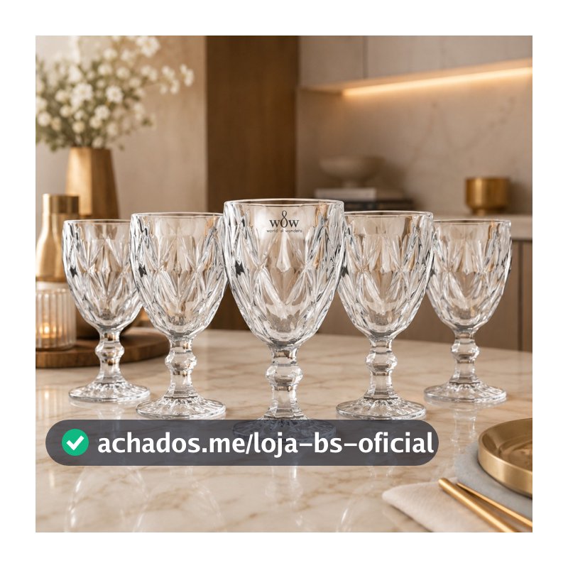 Jogo De Taças De Vidro Diamond Cristal 325ml 6 Peças