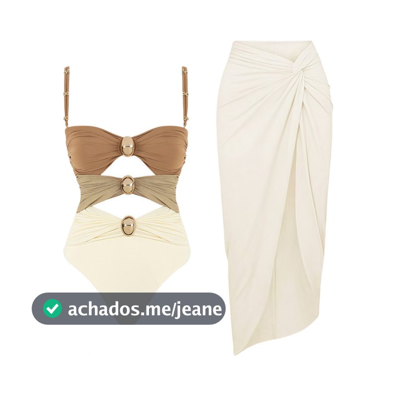 Conjunto Feminino Biquíni Maiô (1 Peça/Recortes, Alças Finas) + Saia/Quimono de Praia Modelo Sensual Estiloso - QUALY