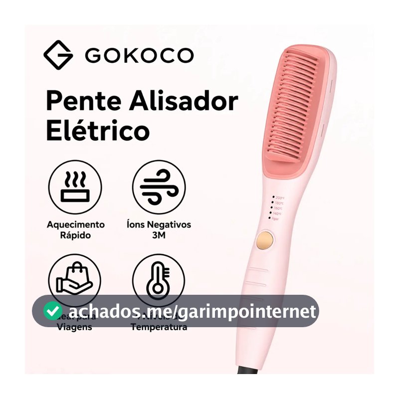 GOKOCO Escova alisadora alisamento instantâneo aquecimento rápido quatro configurações de temperatura íons negativos 3M
