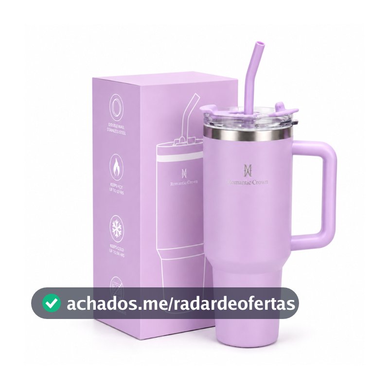 ROMANTIC CROWN Copo Térmico Inox Portátil 1200ml/600ml com Tampa e Canudo Garrafa Térmica Inoxidável