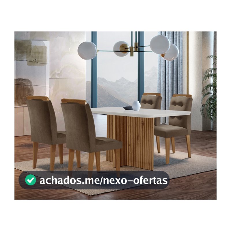 Sala de Jantar Mesa Olímpia 120CM MDF Canto Copo com 4 Cadeiras Carol Moderna