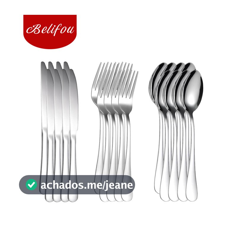 Belifou Kit 24 Jogo De Talheres Para Bife Aço Inoxidável Prata