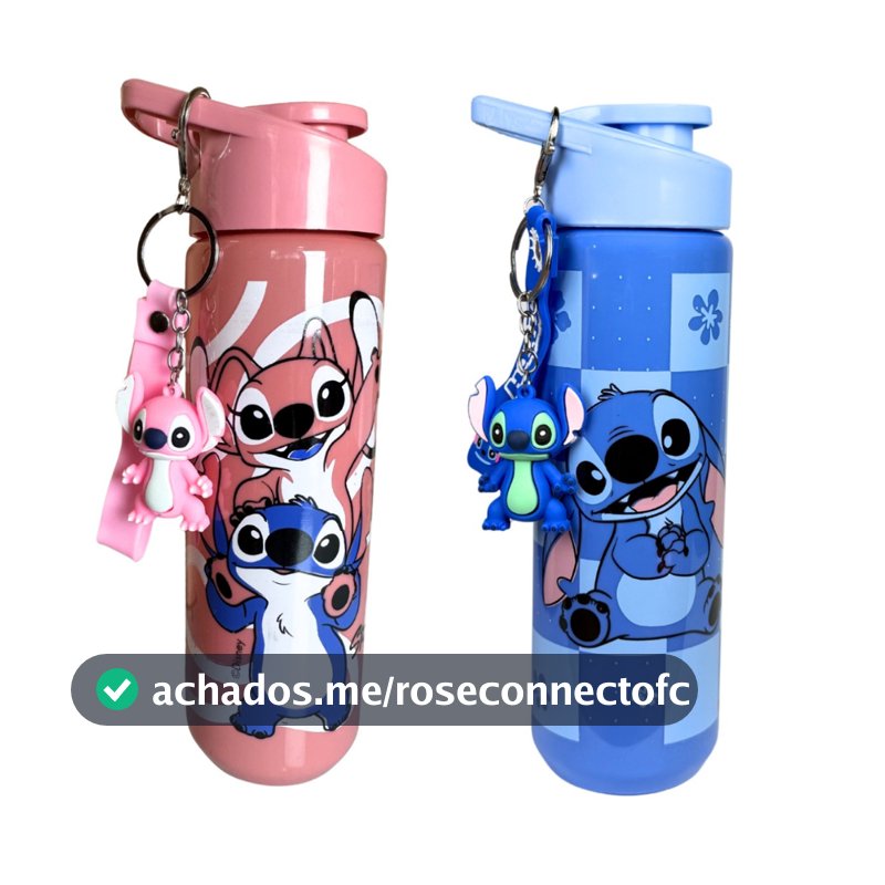 Garrafinha Infantil 700ml licenciado Stitch, Homem-Aranha e Disney + Chaveiro | Com Alça | Escolar Resistente BPA Free