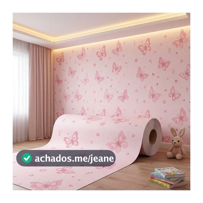 Papel de Parede Adesivo para Quarto Feminino Borboletas Rosa Infantil
