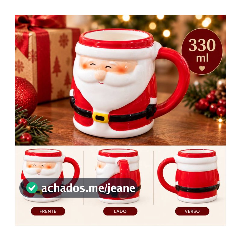 Caneca Natal Ceramica Papai Noel Reistente Decorativa Presente Natalino