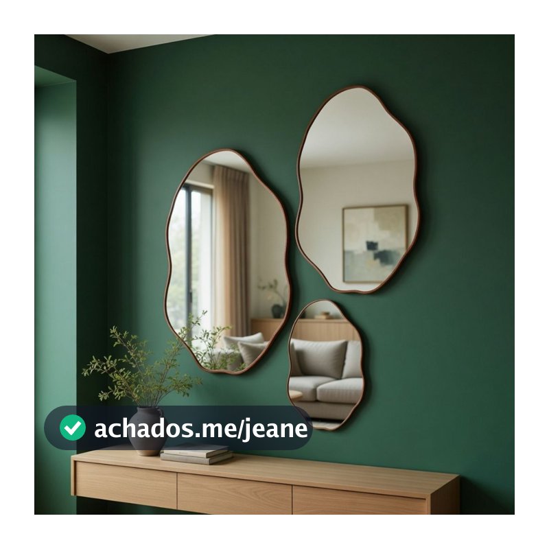 Kit 3 Espelhos Orgânicos Decorativos Com Moldura Em Couro Reforçado - Moldura Premium P/ Sala Quarto