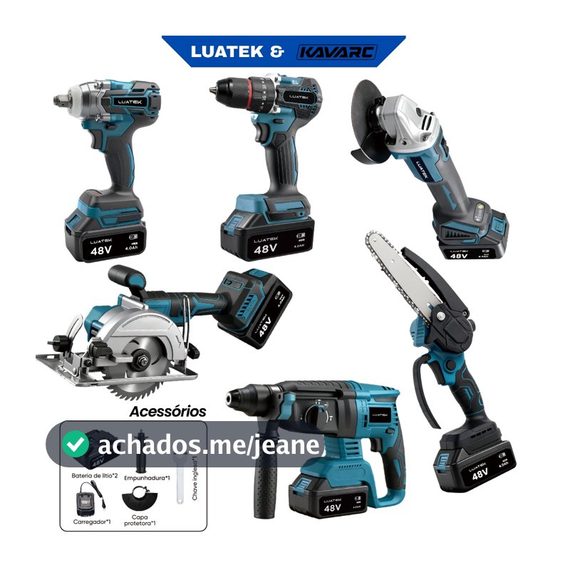 Kit Ferramentas 6 Em 1 48V Brushless Furadeira Impacto Martelete Esmerilhadeira Serra-LUATEK