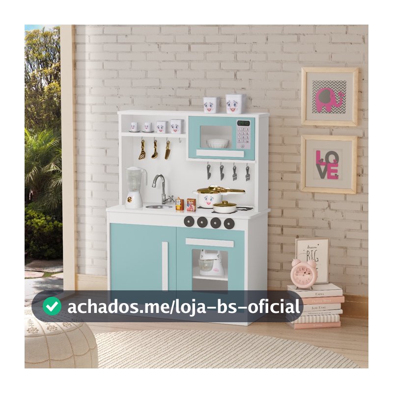 Kit Cozinha Infantil com Fogão, Pia e Micro-ondas – Madeira Resistente MDF/MDP Verde Menta