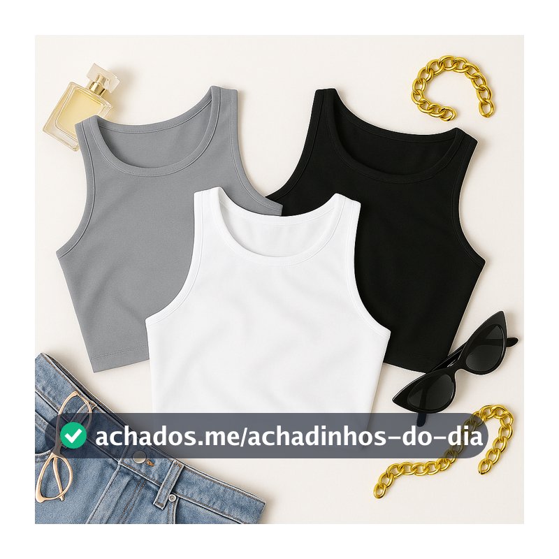 KIT 3 Cropped Feminino Top Blusa Suplex Lisa Basica Feminina