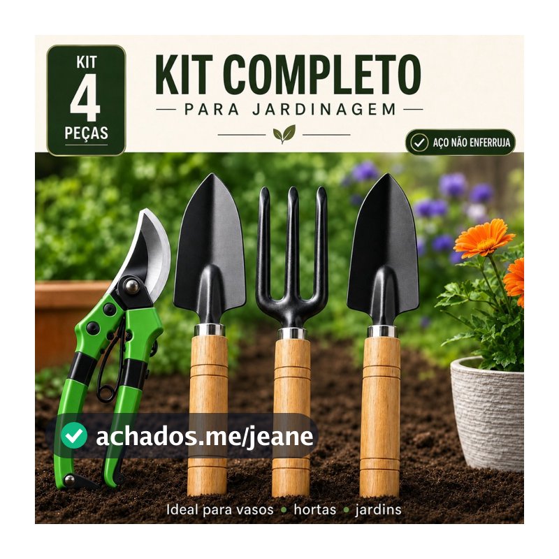 KIT Ferramentas Jardinagem 4 Peças - Tesoura de Poda e KIT jardim para flor plantas areia adubo