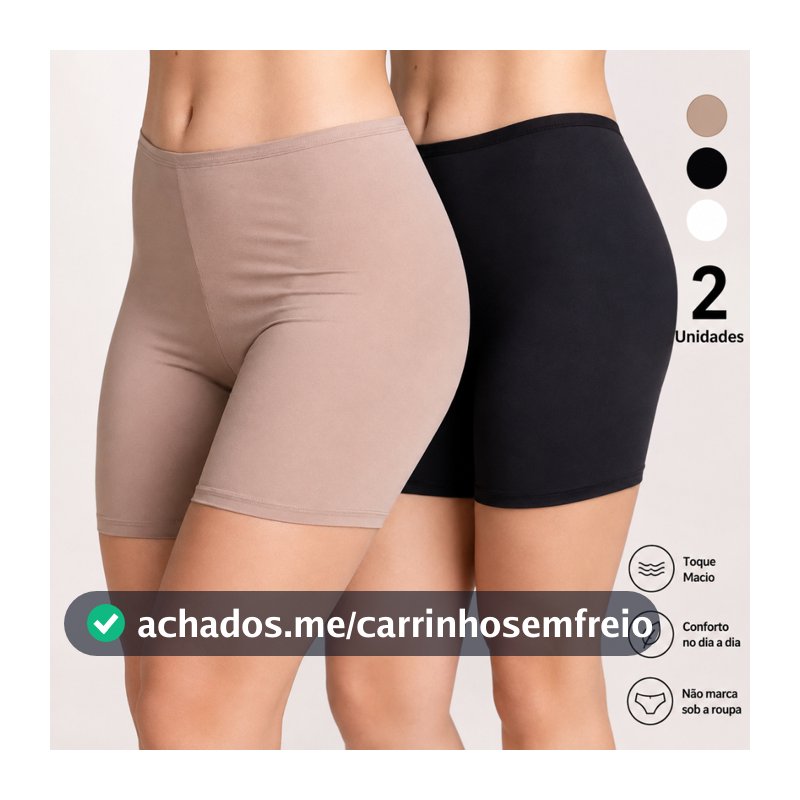 Kit 2 Short Anágua Meia Perna Liso Confortável Segunda Pele Feminino Bermuda Moda íntima Lingerie