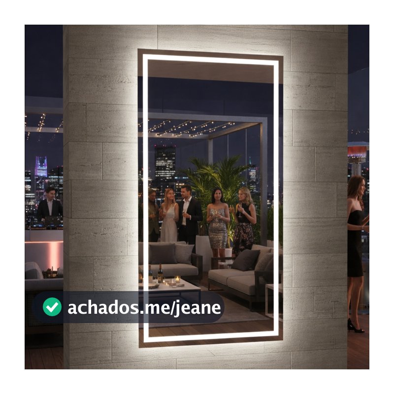Espelho Grande Retangular com Luz de 3 Cores e Botão Touch Jateado 70x50cm Banheiro Premium