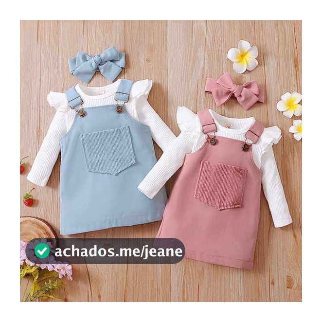 Jardineira para Menina - 3 peças Roupas Infantil Menina - Conjunto Inverno de bebê Macacão Menina