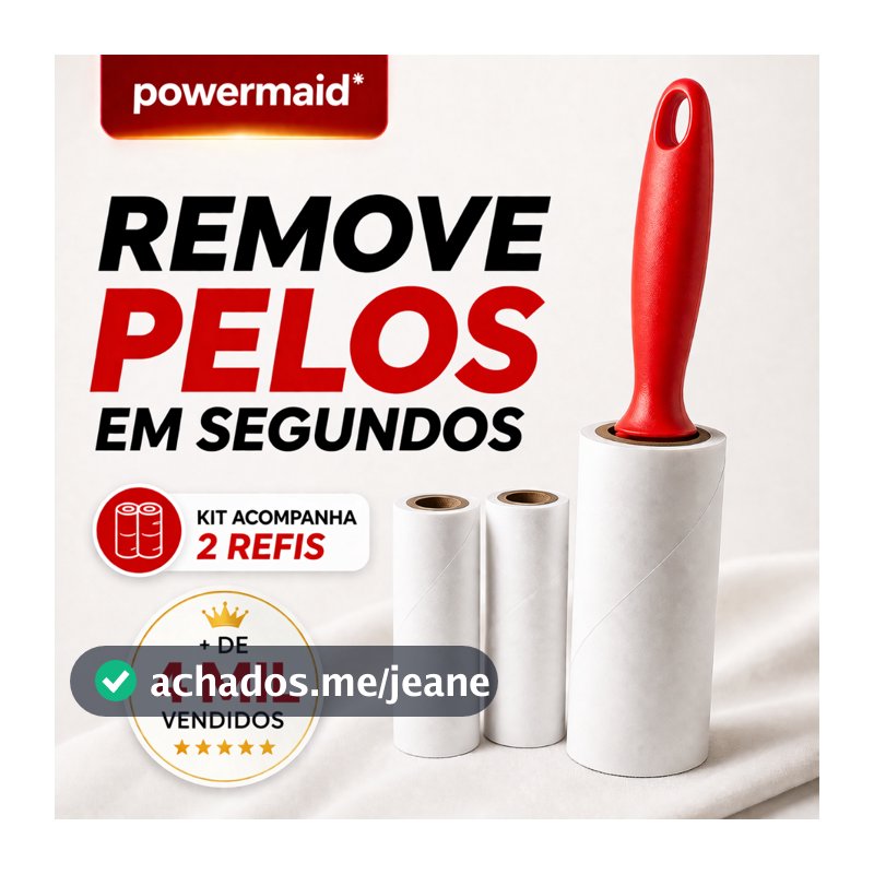 Rolo Tira Pelos Powermaid + 2 Refis | Remove Pelos de Pet, Poeira e Fiapos | Kit 3 Peças 90 Folhas